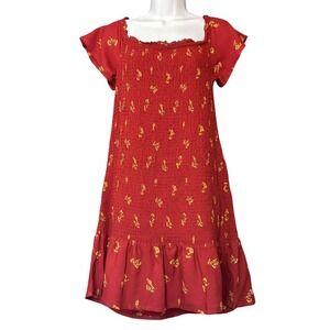 Sky & Sparrow Pullover Cap Sleeve Stretch Dress Womens Sz XL Rust Floral Ruffle